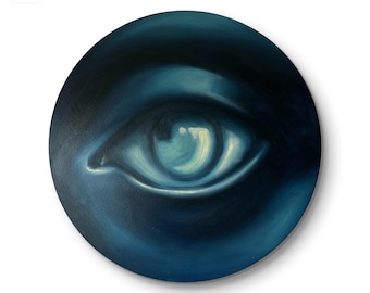 Original Oil Eye Painting: Surreal Minimalism on Round Canvas