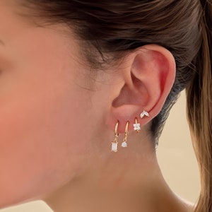 Juego de pendientes colgantes, juego de pendientes múltiples, juego de pendientes minimalistas, pendientes de uso diario, pendientes de oro, pendientes de aro, pendientes de plata