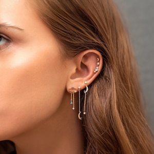 Juego de pendientes de estrellas y luna, juego de pendientes múltiples, juego de pendientes minimalistas, pendientes de uso diario, pendientes colgantes, juego de pendientes tipo botón