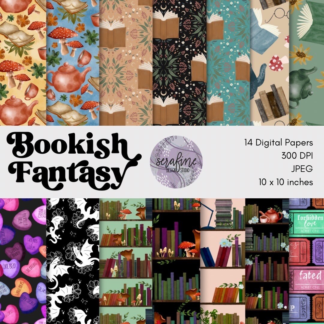 Fantasy Book Seamless Pattern Bundle for Printable Scrapbook and ...