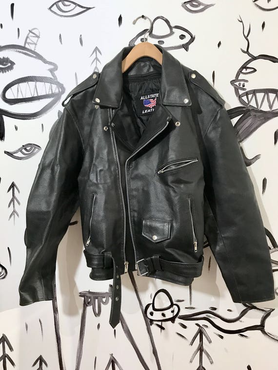 Leather Jacket Size 48 Biker Jacket Allstate Leather Motorcycle Jacket Black Leather Jacket Coat Biker Rock N Roll Marlon Brando Etsy Hong Kong