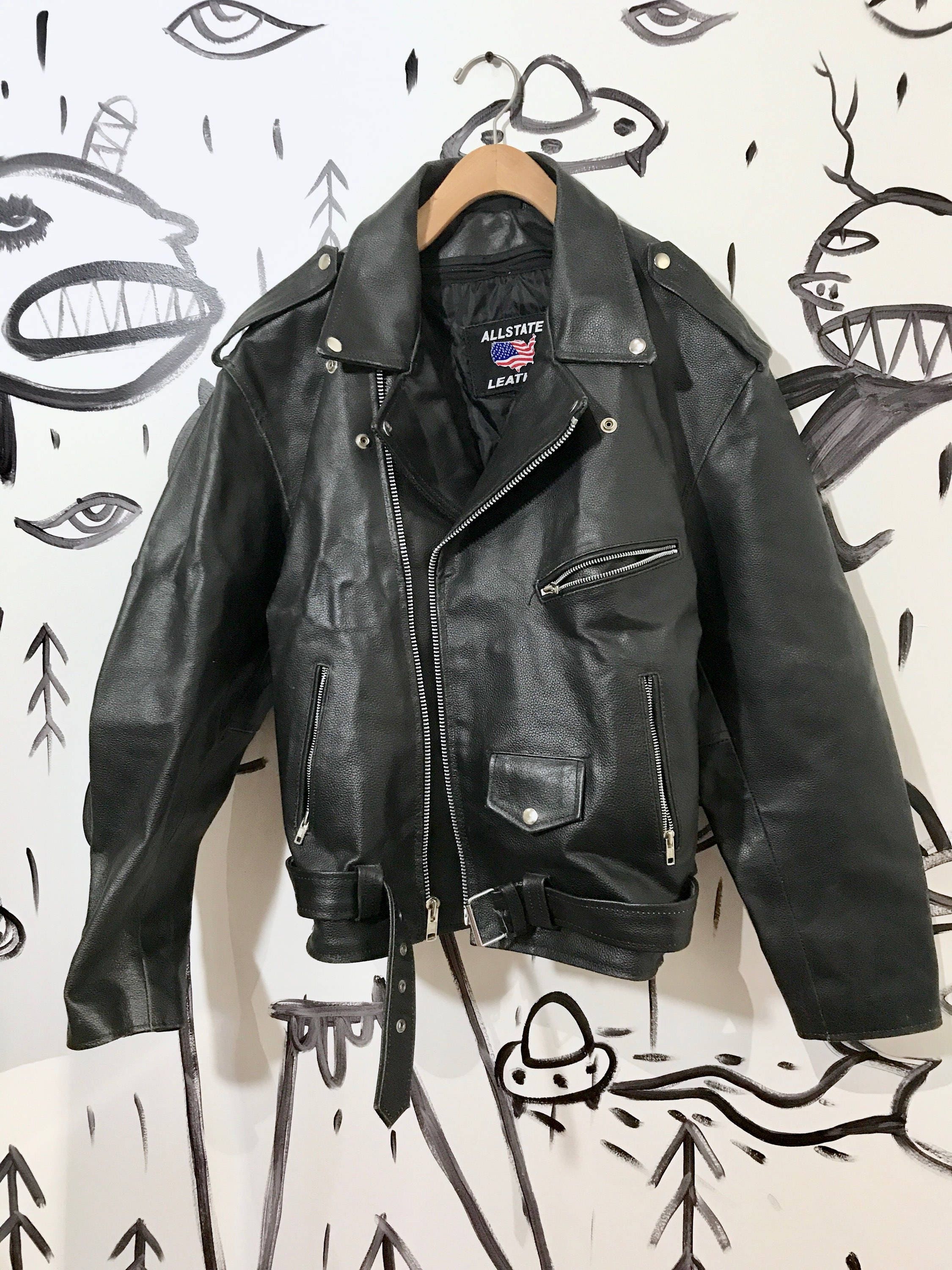 Leather Jacket Size 48 Biker Jacket Allstate Leather Motorcycle Jacket Black Leather Jacket Coat Biker Rock N Roll Marlon Brando Etsy Hong Kong