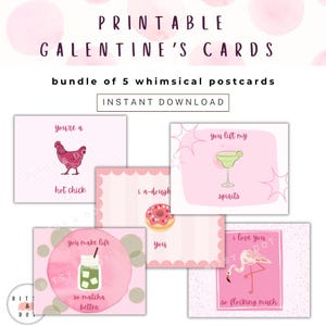 Tarjetas imprimibles para el Día de San Valentín: postales divertidas y extravagantes, descarga digital maximalista diseñada a mano