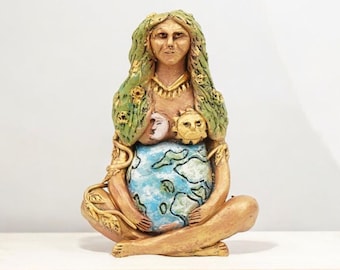 Statue Gaia, Déesse Mère De La Terre – Bronze Coulé à Froid – Hauteur 25,4 Cm