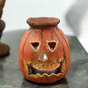 Pumpkin Candle Holder Halloween Decoration Halloween Ceramic Pumpkin Tealight Holder Ceramic Pumpkin Figurine Mini Jack O Lantern Spooky Art