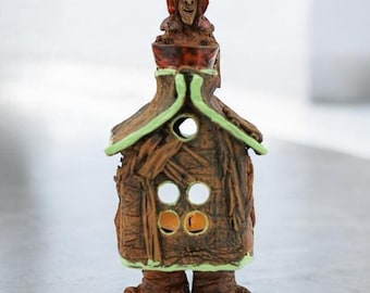 Hut of Baba Yaga Ceramic Candle Baba Yaga Folk Art Fairy House Baba Yaga Hut Lantern Russian Folklore Figurine Fairy House Lamp Spooky Art