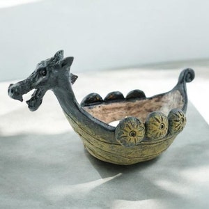 Nordic Viking Ship Dragon Viking Boat Ceramic Ship Dragon Boat Candle Holder Drakkar Medieval Norse Boat Mythic Viking Ship Nordic Decor