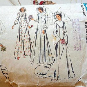 1970s Wedding Dress Sewing Pattern: Style 1114, Miss Size 12 (Bust 34")