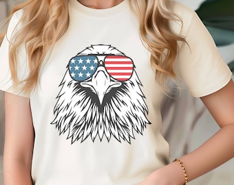Unisex Patriotic Eagle Shirt with Sunglasses, American Flag Tee, 4th of July Gift, Indepemdence day, American eagle Tee