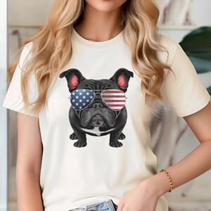 Short-Sleeve Unisex T-Shirt- Bulldog Fourth of July T-Shirt - Patriotic USA Flag Independence Day Tee