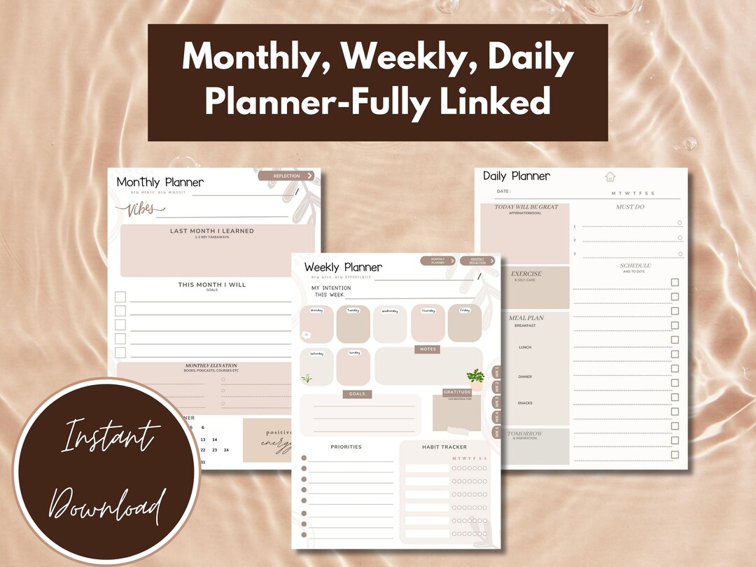 FULLY Linked-monthly, Weekly, Daily Planner. Digital/fully Customizable ...