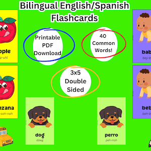 Bilingual Flashcards for Children Tarjetas con Palabras en Ingles y Espanol  Educational Flashcards English and Spanish Words with Pictures