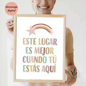Este lugar es mejor, decoración de aula boho, citas de carteles de aula, arte de pared educativo, rincón tranquilo, espacio seguro, español