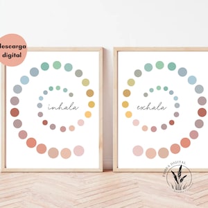 Inhala Exhala, carteles de inhalación y exhalación, salud mental, oficina de asesoramiento, yoga, asesoramiento, rincón calmante, español