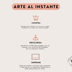 May include: A graphic illustration showing the steps to purchase and download digital art. The steps are: 1. Buy, 2. Download, 3. Print. The illustration includes a shopping cart, a download arrow, and a laptop.