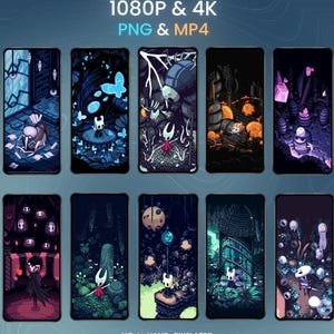 Pacchetto di sfondi Hollow Knight 8 pacchetti di sfondi / Grimm, Cornifer, Il cavaliere, Hornet, Quirrel e Myla / Fan art di Hollow Knight Pixel Art