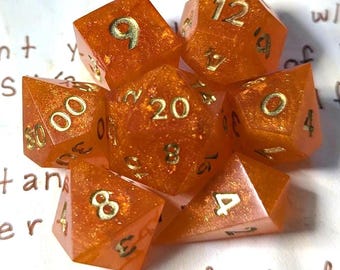 Fireball Dice Set: Handmade Resin Polyhedral Dice for D&D