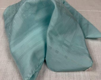 Vintage Aqua Blue Satin Scarf - Pocket Square - Tiger - Italy