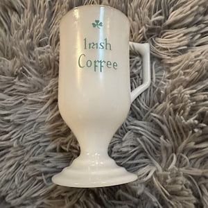 Vintage Irish Coffee Shamrock Mug Pedestal Cup Milk Glass St Patrick&#39;s Day