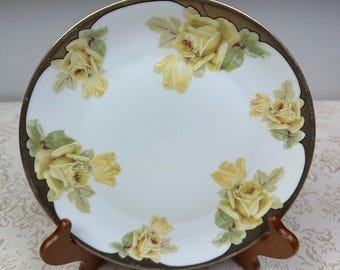 Vintage Porzellanfabrik Moschendorf Bavaria Yellow Rose Hand-Painted Plate