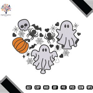 Bats and Pumpkins Embroidery Patterns, Ghost Machine Embroidery Design, Halloween Spooky Ghost Digital Embroidery, Holiday Embroidery Design