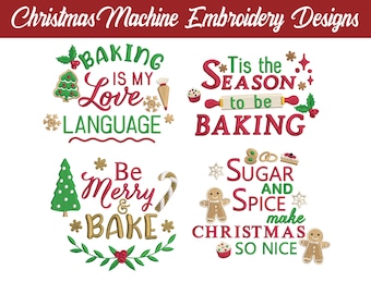 Machinaal borduren kerstbak, 4 set bakpatronen, borduurbestand koekjes, machineborduurwerk kerst, kruiden, borduurmotief vakantie