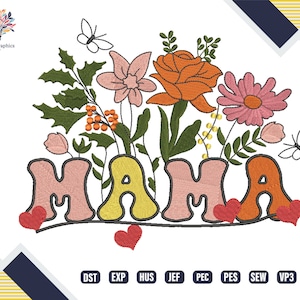 Embroidered Floral Mama Designs, Grandma Embroidery Designs, Mom Embroidery Gift, Botanical Flower Embroidery Pattern, Save 70% - shop today