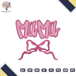 Diseño de bordado MAMA, archivo de bordado de lazo de cinta Mama, patrón de aplique arqueado de lazo Mama, bordado a máquina digital, idea de regalo para el Día de la Madre