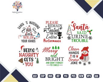 Kerst toiletpapier borduurontwerpen, grappige borduurpatronen voor de feestdagen, 6 geborduurde TP-ontwerpen, cadeau-idee voor machineborduurwerk