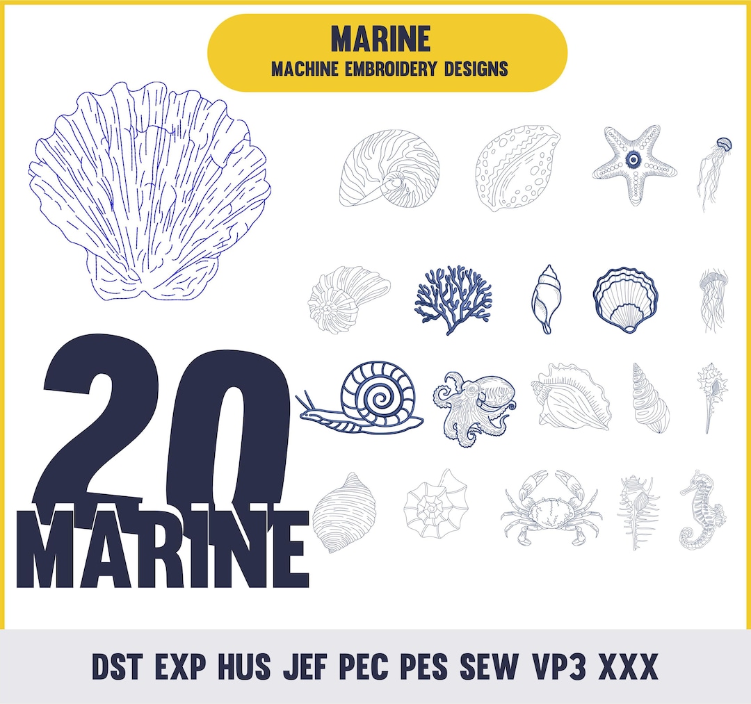 20 Marine Machine Embroidery Design, Sea Conch Shell Digital Embroidery ...