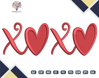 Xoxo Heart Machine Embroidery Design, Romantic Love Embroidery File, Valentine Sewing Pattern, Holiday Design, Instant Digital Download