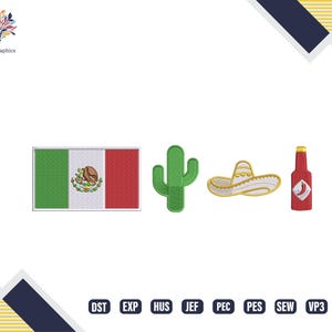 Mexico Flag Machine Embroidery, Mexico Hat Embroidery Design, Mexican Eagle Escudo Mexicano Embroidery, Download Now, Perfection Unlimited!