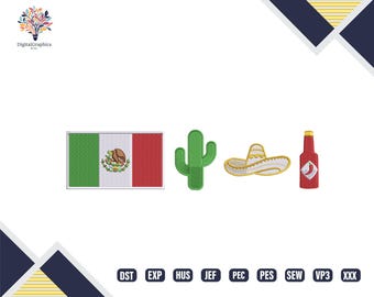 Mexico Flag Machine Embroidery, Mexico Hat Embroidery Design, Mexican Eagle Escudo Mexicano Embroidery, Download Now, Perfection Unlimited!