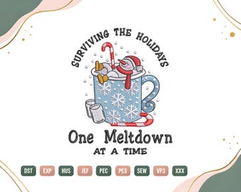 Borduurpatroon voor een koffiekopje met sneeuwpop, Machineborduurwerk met kerstthema, Grappig kerstborduurbestand, Borduurpatroon met wintersteken