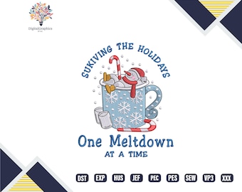 Snowman Coffee Cup Embroidery Design, Holiday Meltdown Machine Embroidery, Funny Christmas Embroidery File, Winter Stitch Embroidery Pattern