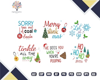 Borduurontwerpen voor toiletpapier, kerstborduurbestanden, TP-patronen voor grappige feestdagen, 6 geborduurde machineontwerpen voor kerst