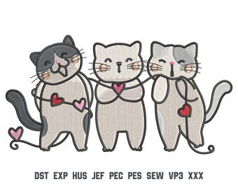 Cat Valentine Machine Embroidery Design, Romantic Kitty Love Pattern, Animals lover Gift, Cute Cat Embroidery File, Instant Digital Download