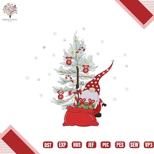 Wichtel mit Schneeflocken Stickmuster, Weihnachtswichtel Maschinenstickerei, Weihnachtsbaum Stickmuster, Urlaub Stickmuster
