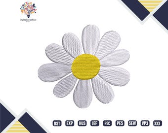 Embroidered White Flower File, Botanical Flower Embroidery Pattern, Daisy Flower Embroidery Designs, Birth Month Flower Embroidery, Download