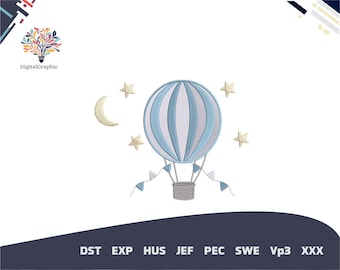 Hot Air Balloon Embroidery Design, Baby Boy Girl Machine Embroidery File, Cute Nursery Pattern, Instant Download Digital Sewing Project