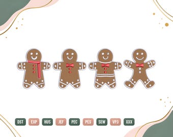 Christmas Gingerbread Man Embroidery Design, Coquette Gingerbread Machine Embroidery File, Cute Cookie Embroidery Pattern, Digital Download