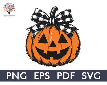 Pompoenstrik PNG, Pompoenontwerp met buffelruitprint (sublimatie), Rustiek Halloween-pompoenshirt PNG, Herfstclipart, Cricut digitale download