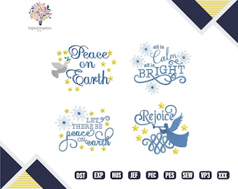 Holiday Embroidery Design Bundle, Peace on Earth Stitch Files, Christian Christmas Embroidery Files, Festive Saying Embroidery Pattern