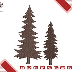 Fir Trees Embroidery Design, Forest Pine Machine Embroidery, Christmas Tree Embroidery Pattern, Nature Scene Embroidery, Immediate Download