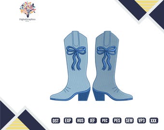 Botte de cow-girl motif de broderie Machine, noeud coquette broderie, motif de point de remplissage de botte de cow-girl, fichier de broderie Western mignon pour cadeau bricolage