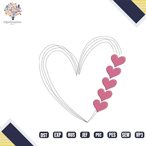 May include: A digital graphic featuring a large heart outline with a series of smaller pink hearts cascading down the right side. The design is set against a white background, with the text "DigitalGraphics by SLJ" and various file format abbreviations.