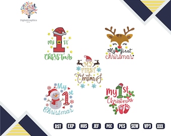 Baby’s First Christmas Embroidery Bundle, Machine Embroidery Designs for One Year Old, Holiday Stitch Embroidery Set, Digital Download