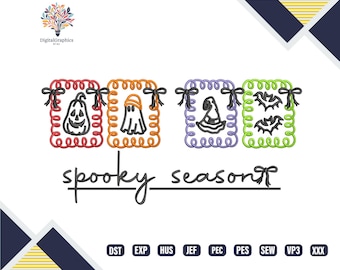 Spooky Season Embroidery Design, Halloween Icons File with Pumpkin, Bats & Ghosts Embroidery, Cute Halloween Stitch Patterns, Fast Download
