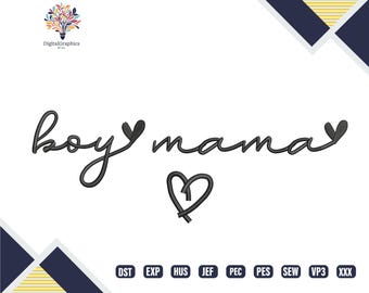 May include: A white background features the words "boy mama" in black cursive script, accompanied by a heart symbol. The image also includes a logo and file type abbreviations.