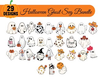 Cute Ghost Svg Files, Halloween Ghost SVG Bundle, Ghost Pumpkin Svg, Retro Halloween SVG, Ghost Svg, Halloween Svg Designs, Trendy Halloween